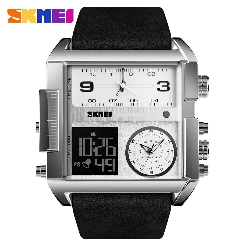 Silver Black Belt Color Men’s Digital Sport Watch Quartz Dual Display