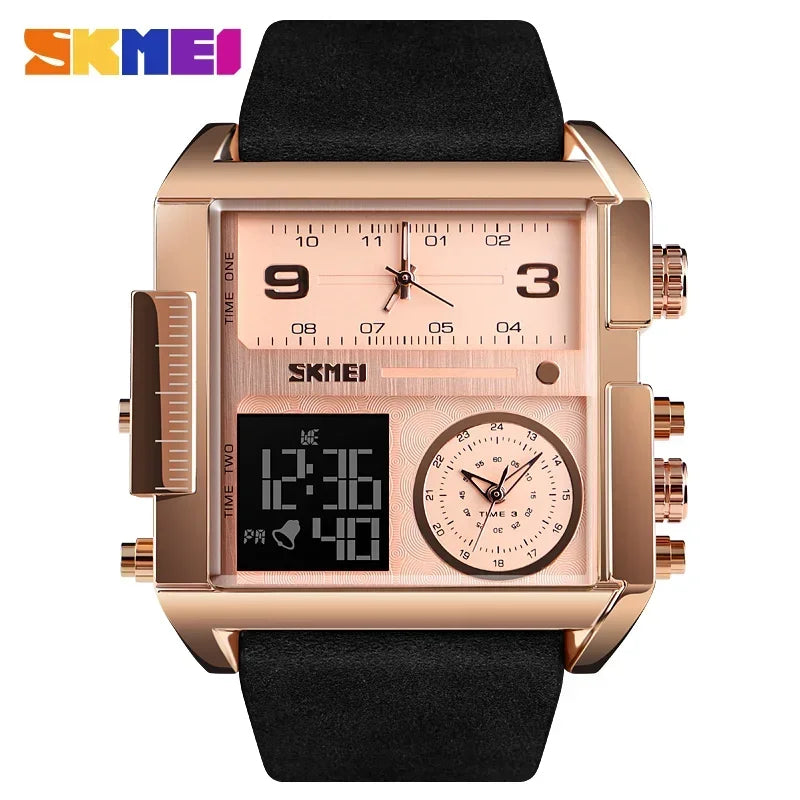 Rose Gold Black Color Men’s Digital Sport Watch Quartz Dual Display