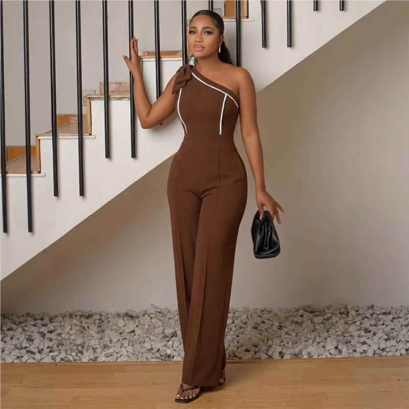 Women’s One-Shoulder Wide-Leg Jumpsuit With Bow