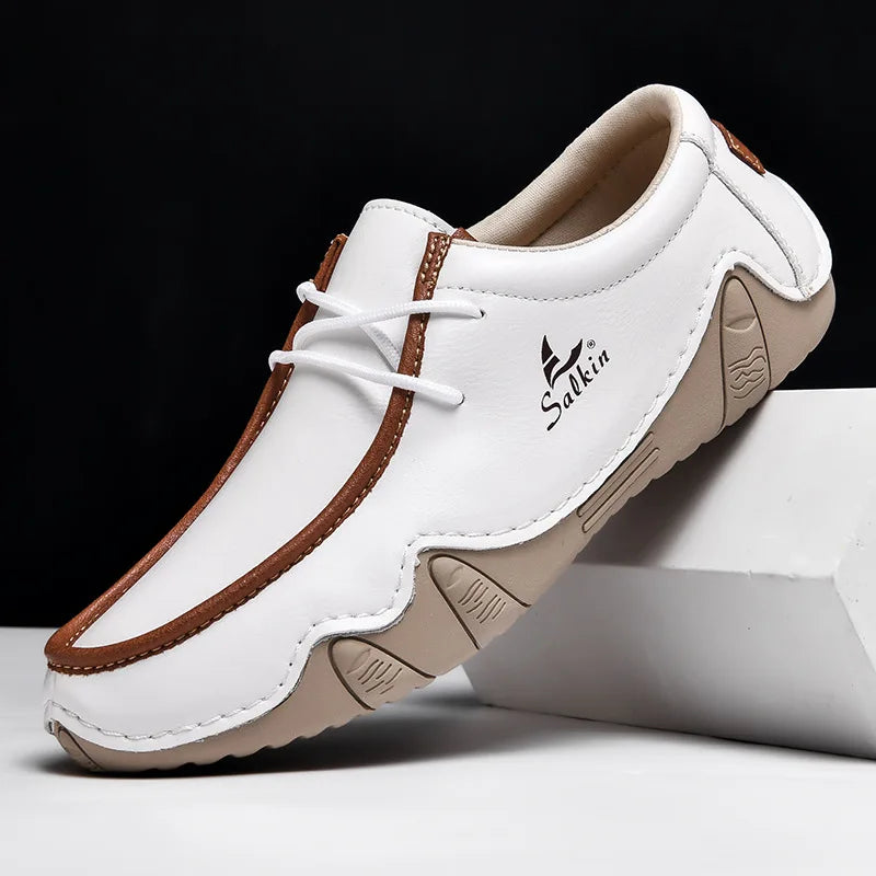 1801 White Color Men’s PU Leather Casual Loafers – Slip-On Driving Shoes