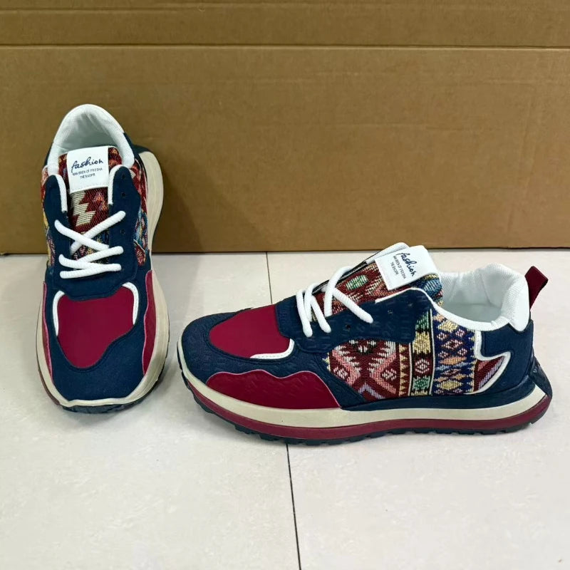 Red Color Men's Fabric Casual Sneakers – Breathable Non-Slip Sole
