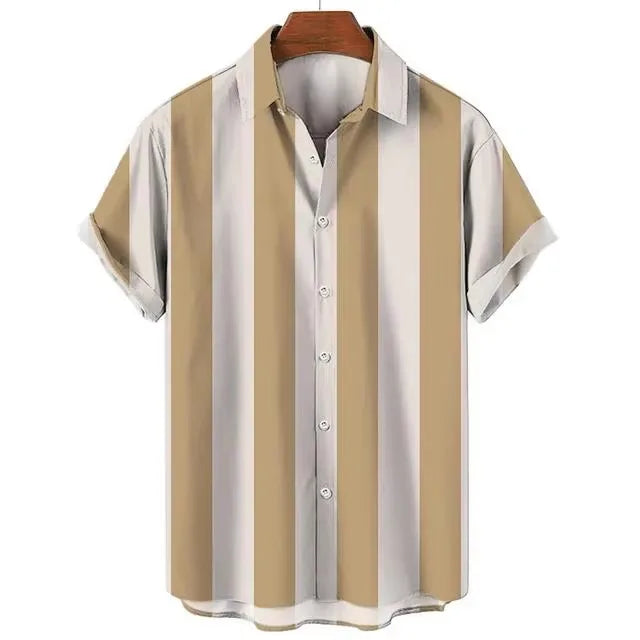 13 Color Striped Hawaiian Aloha Shirt Casual Short Sleeve