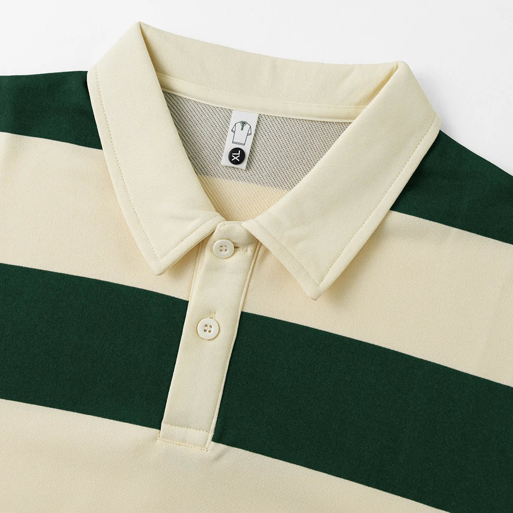 Men’s Striped Long Sleeve Polo T-Shirt Casual Top