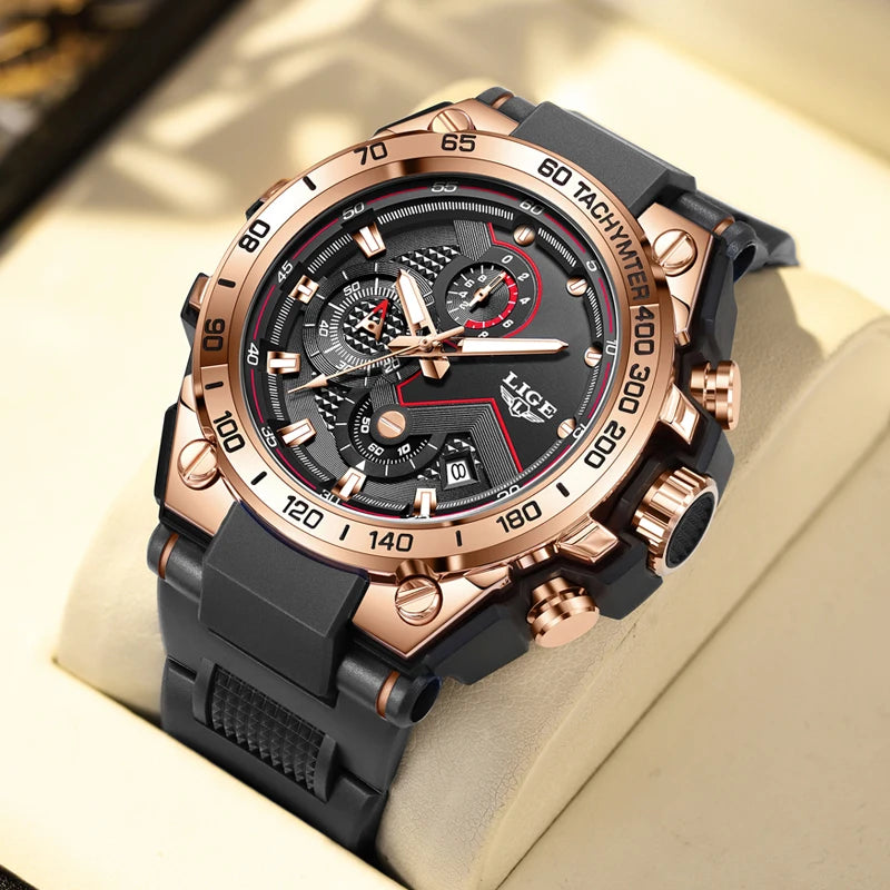 Black gold Color Men’s Military Sports Watch Quartz With Rubber Strap