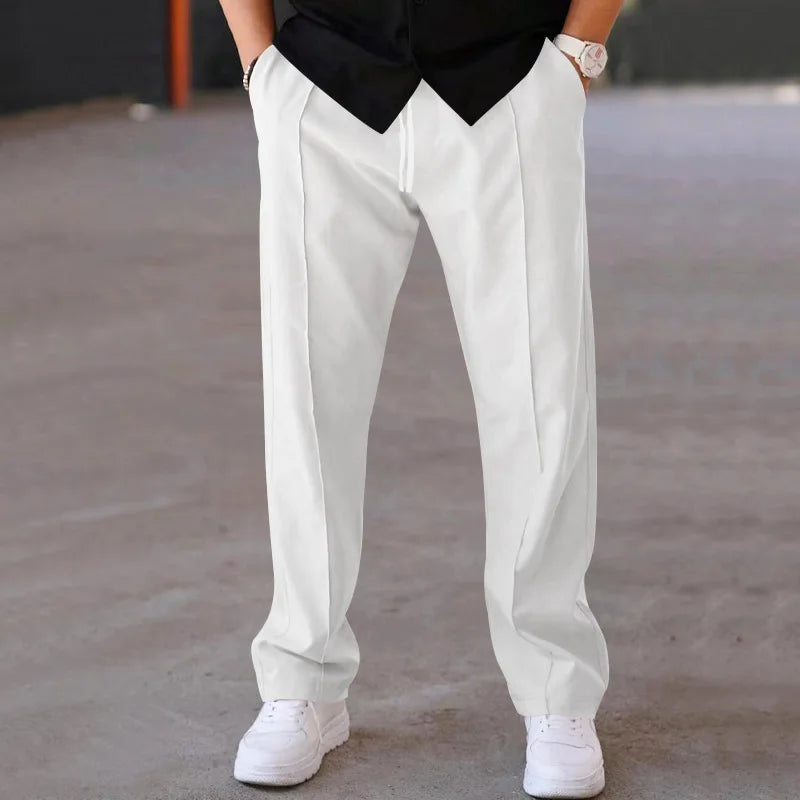 Men's Loose Straight Pants With Drawstring Waist