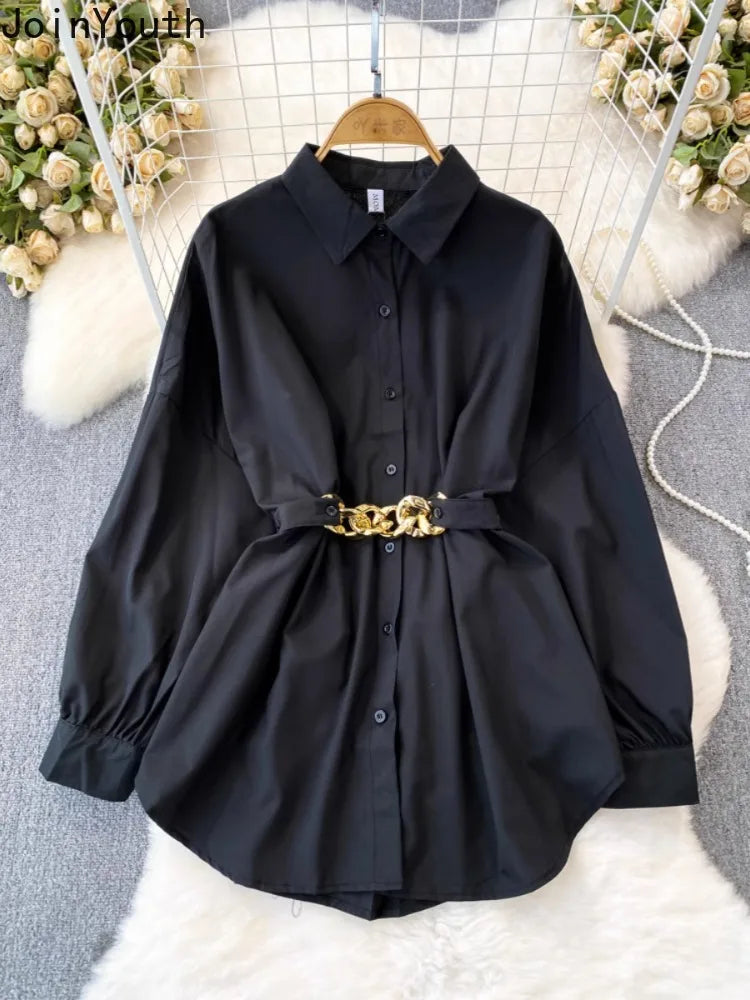 Women’s Long Sleeve Vintage Shirt Blouse Slim Fit