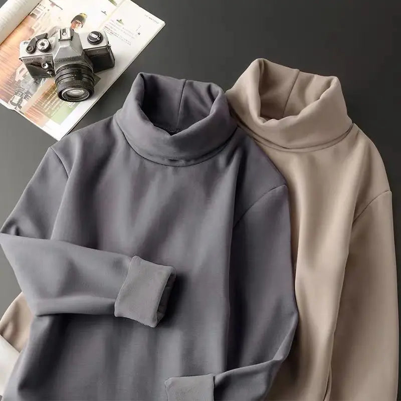 Men's Thick Fleece Turtleneck Knit Top For Winter