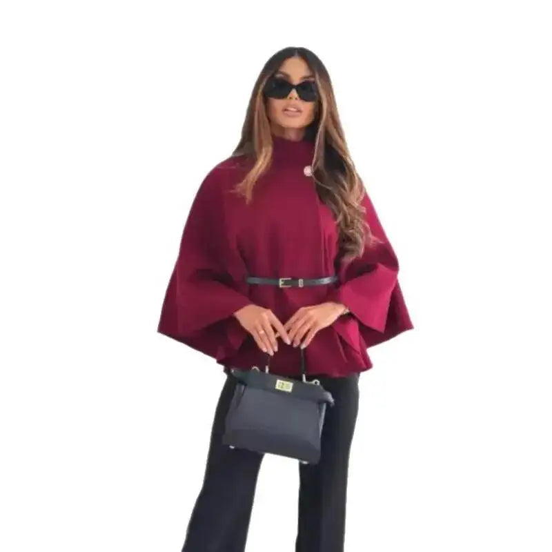 Women's Woolen Belted Jacket – Elegant Office Style