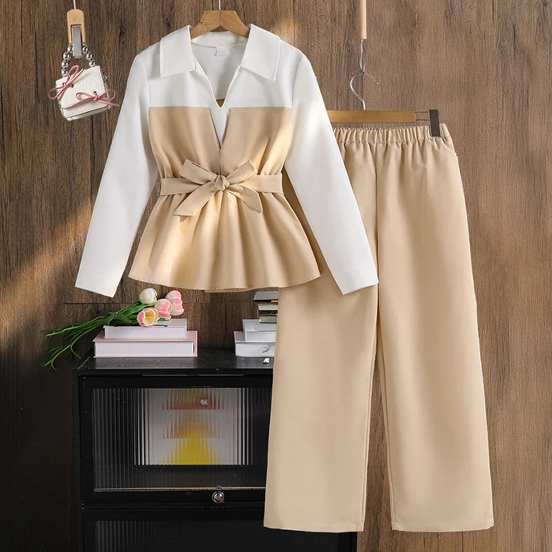 Girls Autumn Patchwork Top And Pants Outfit Set