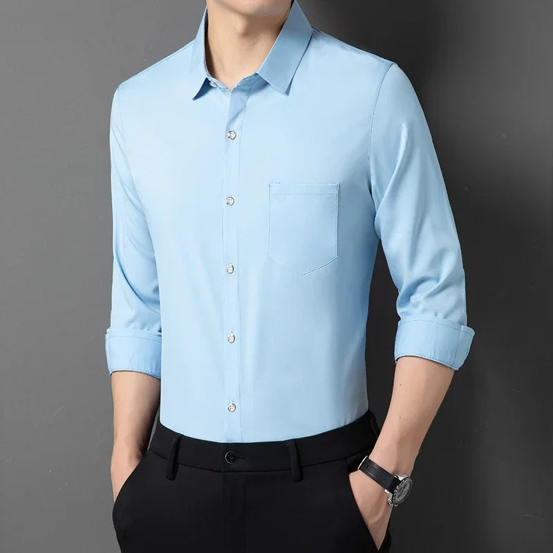 Light blue Color Men's Wrinkle-Resistant Long Sleeve Smart Casual Shirt