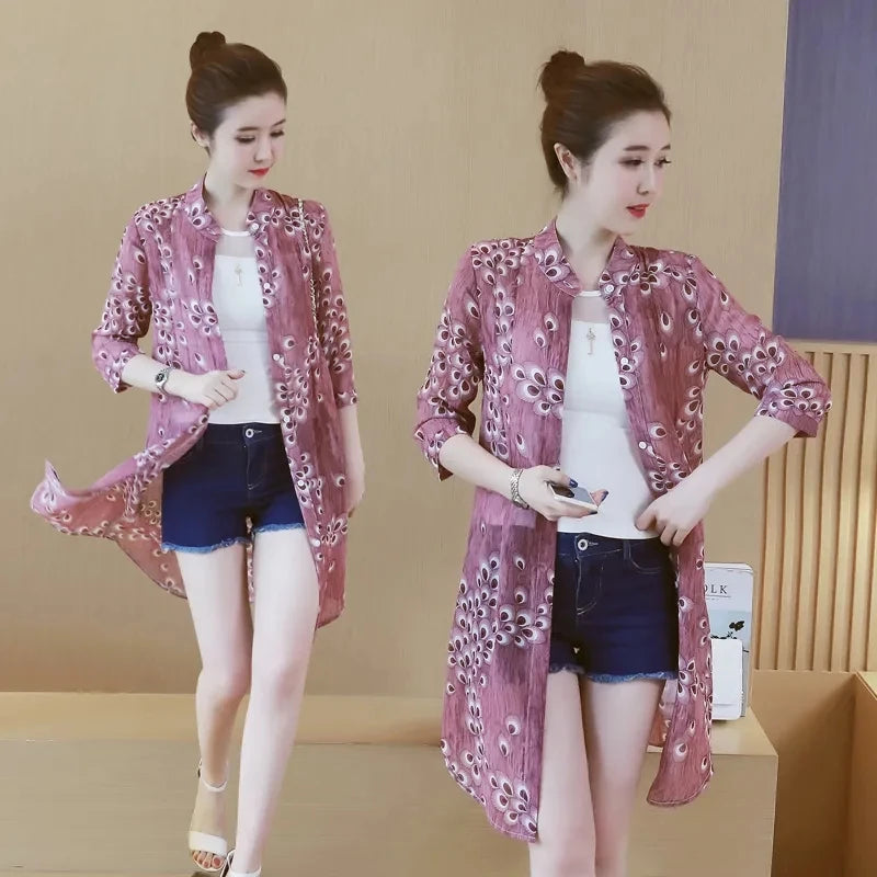 Purplish red feather Color Women’s Chiffon Sun Protection Cardigan Jacket