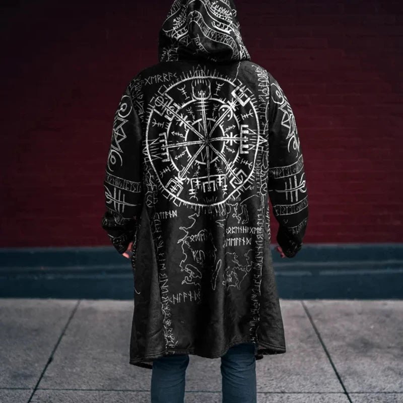 04 Print Color Men’s Vintage Gothic Hooded Coat Open Front Cardigan