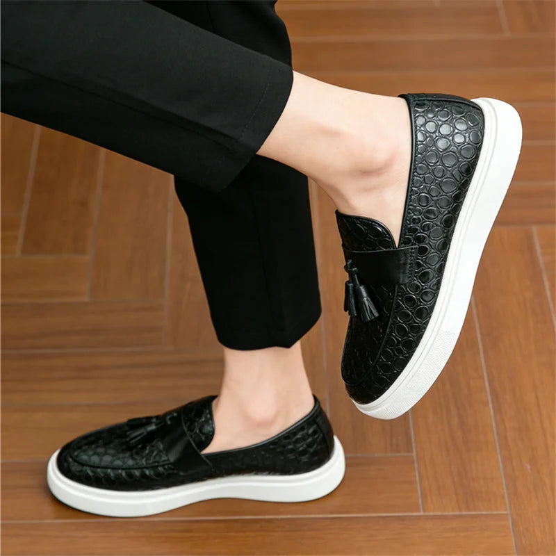 Men's Split Leather Tassel Loafers Casual Slip-On Shoes