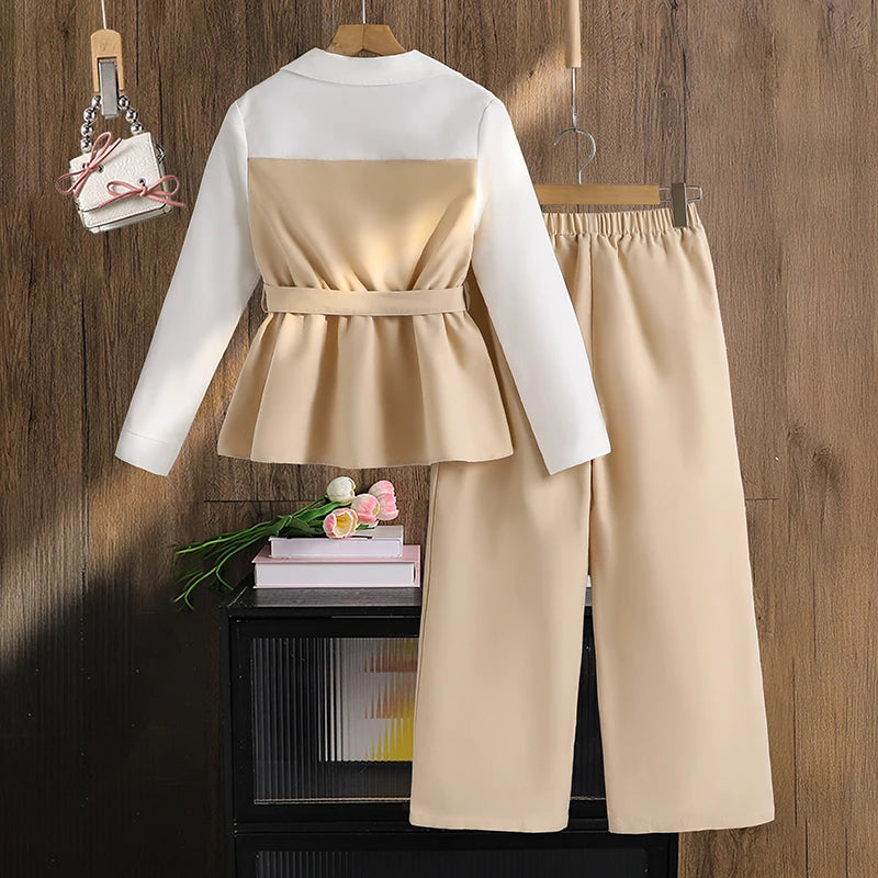 Girls Autumn Patchwork Top And Pants Outfit Set
