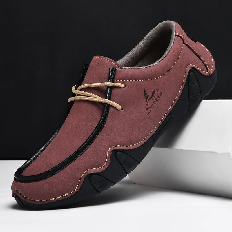 1801 Wine Red Color Men’s PU Leather Casual Loafers – Slip-On Driving Shoes