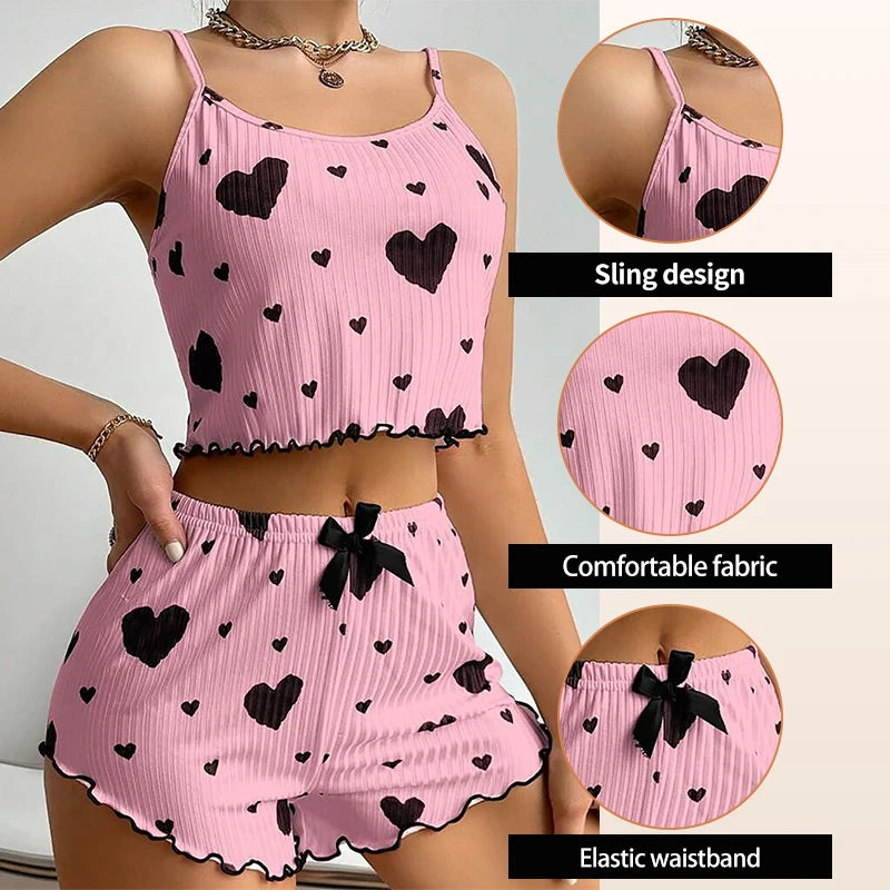 Women’s Pajama Shorts Set With Tank Top – Soft Sleepwear