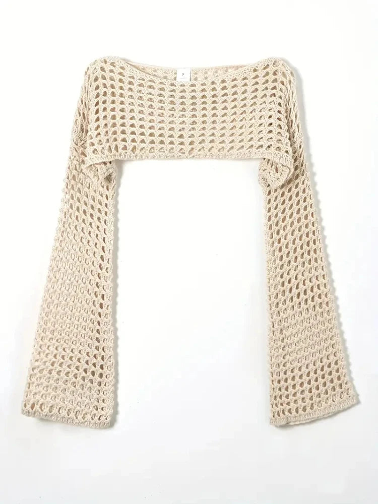 Women's Vintage Crochet Long Sleeve Crop Top Tee