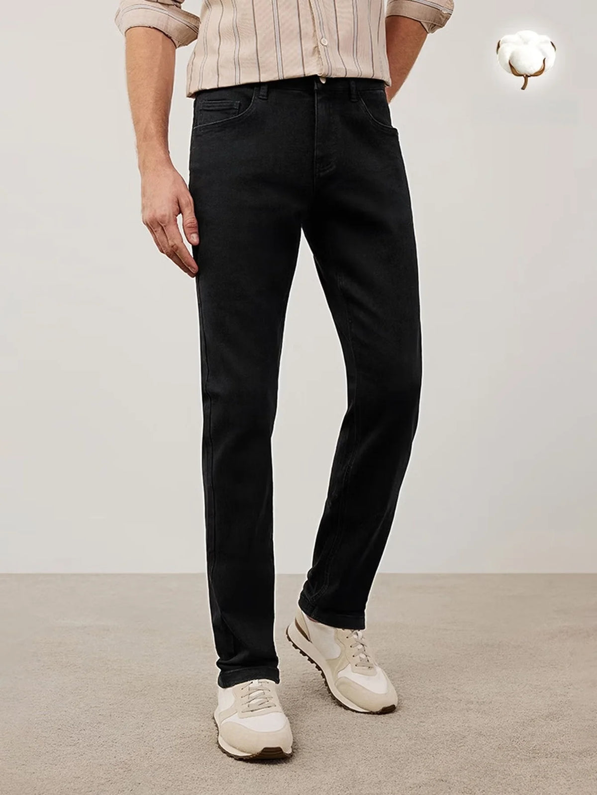 Men’s Slim Black Jeans High Waist Casual Denim Pants