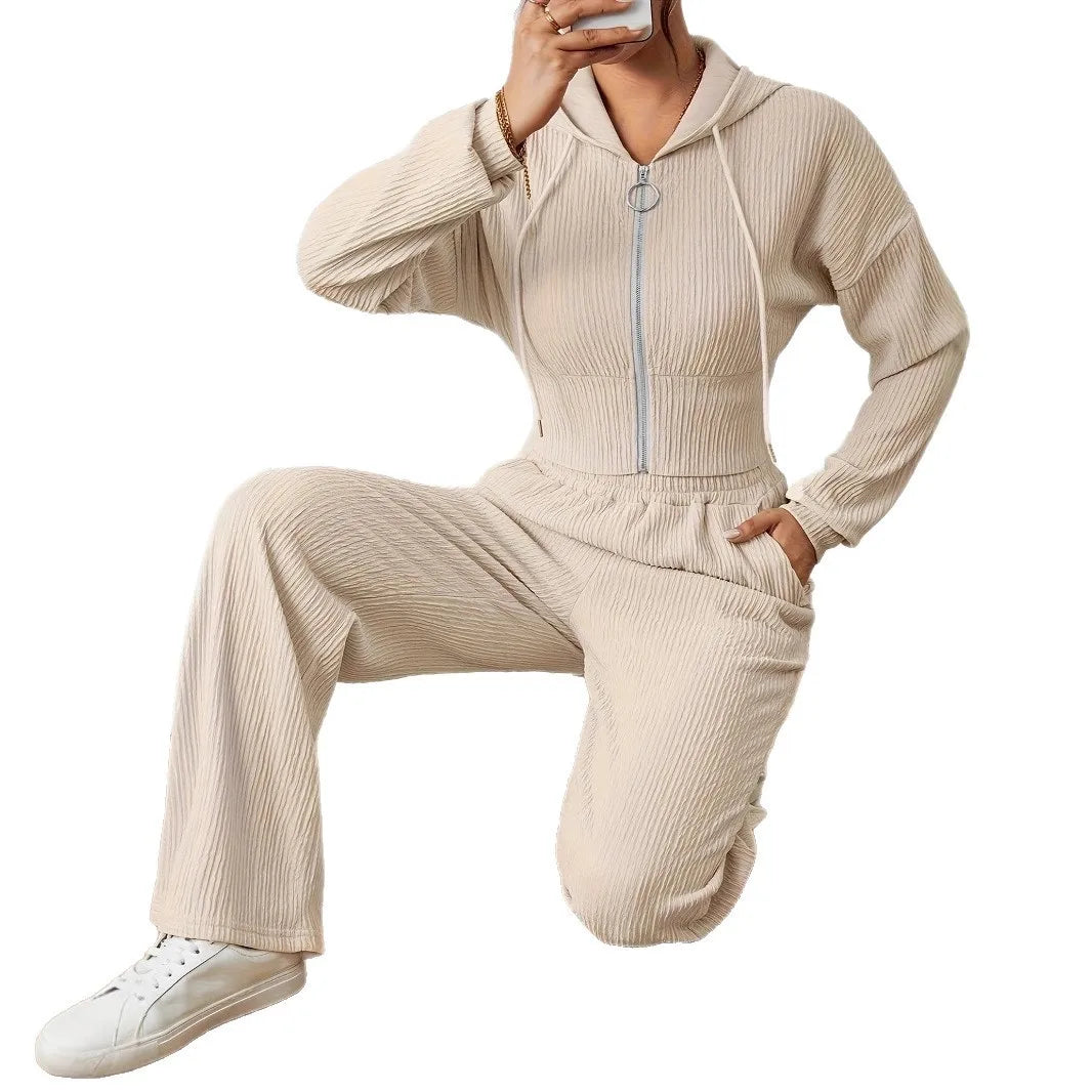 Women’s Hooded Two-Piece Jogger Set With Zipper Top