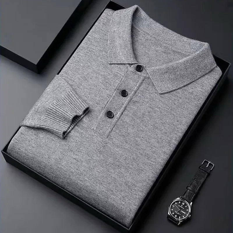 GRAY Color Men's Wool Knit Polo Sweater – Warm Autumn Winter Top
