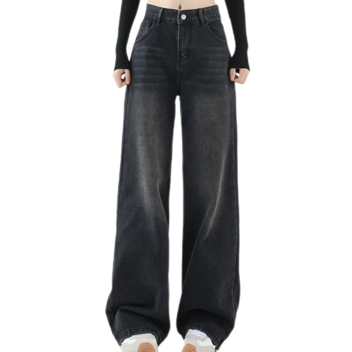 Carbon black Color High-Waisted Straight Leg Jeans For Women – Non-Stretch