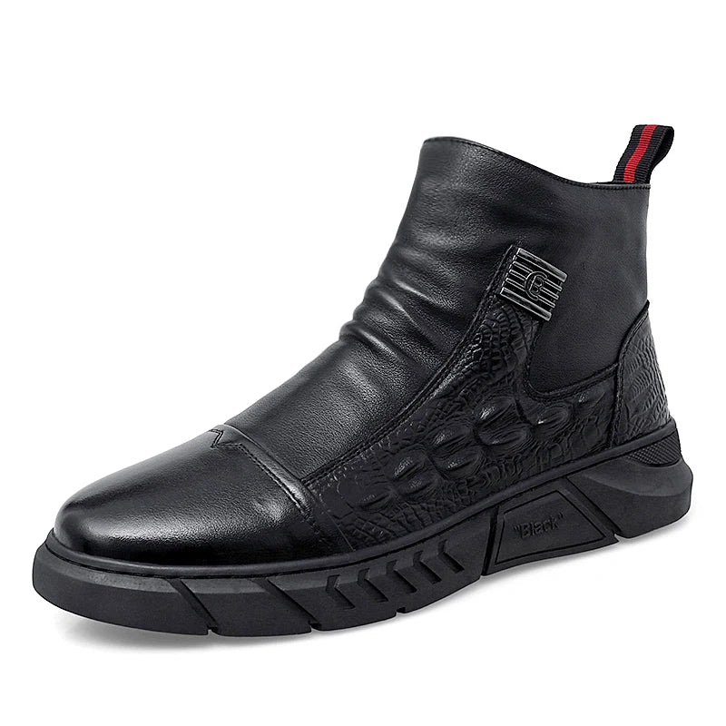 black Color Men’s Mid-Calf Chelsea Boots – Warm Lined Street Style
