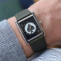 533green-AofSpades Color Men's Rectangular Leather Strap Quartz Dress Watch