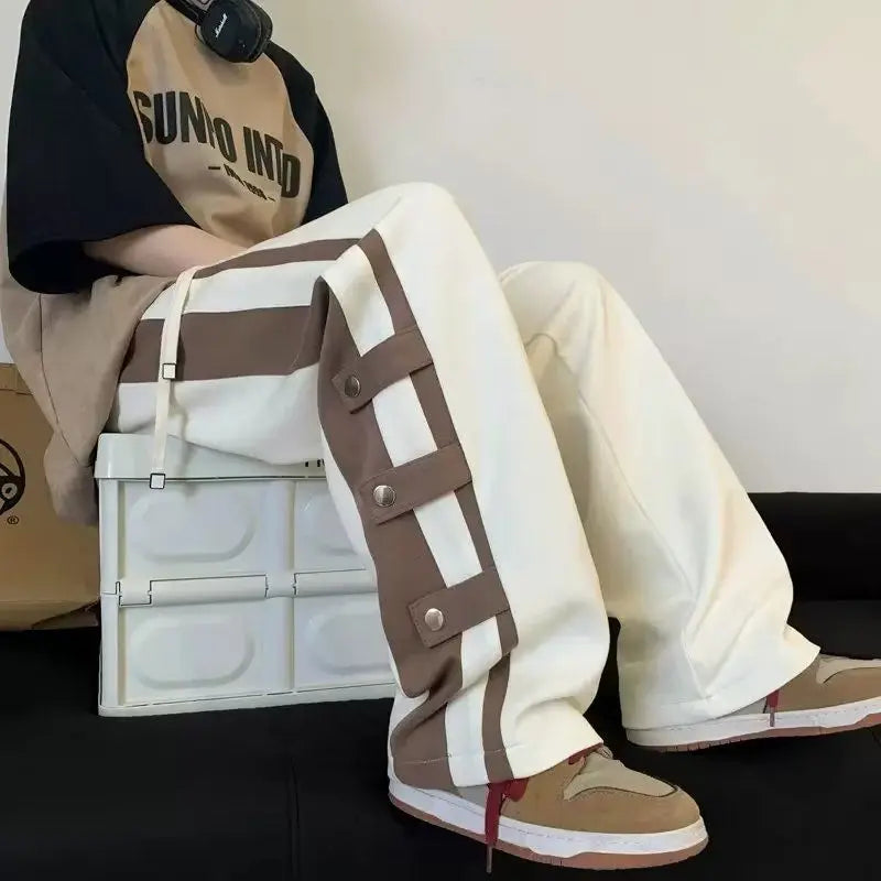 Men's Colorblock Casual Pants Straight Loose Fit