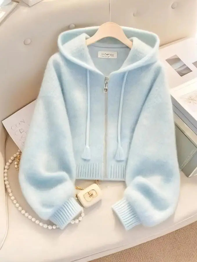 Women’s Hooded Knit Cardigan Jacket Single-Breasted