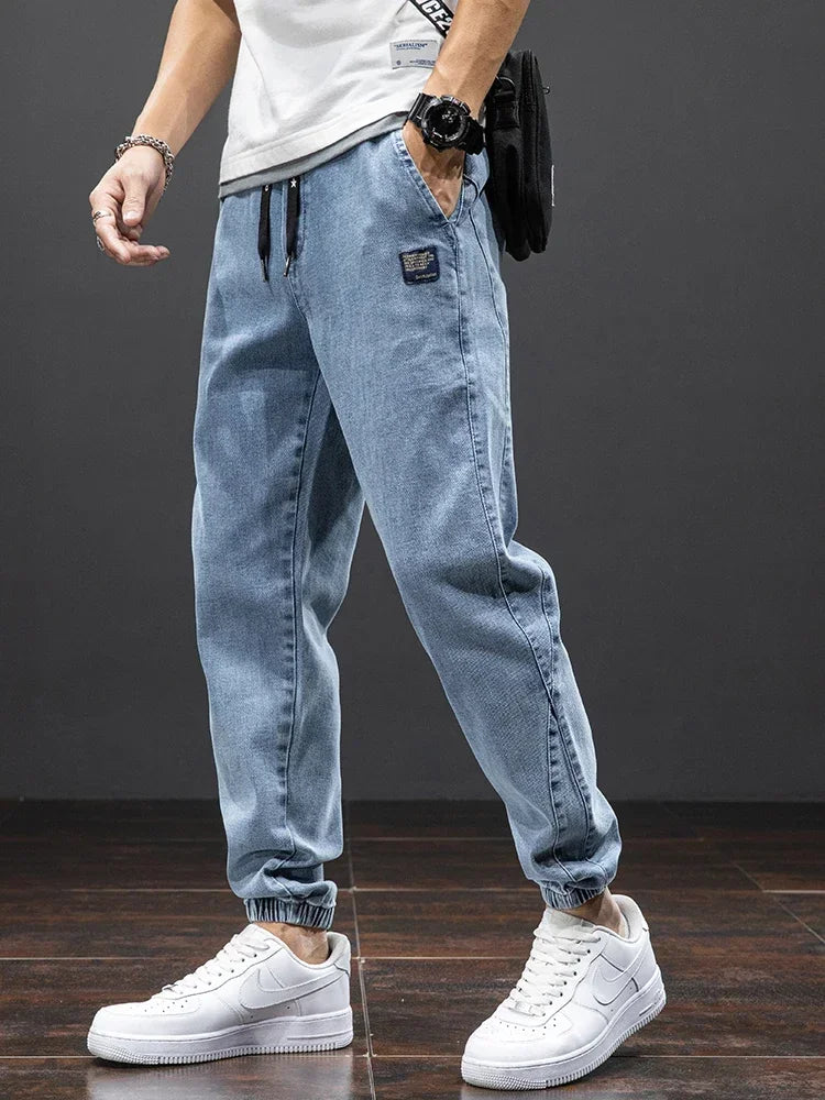Men’s Denim Cargo Jogger Jeans With Elastic Waist