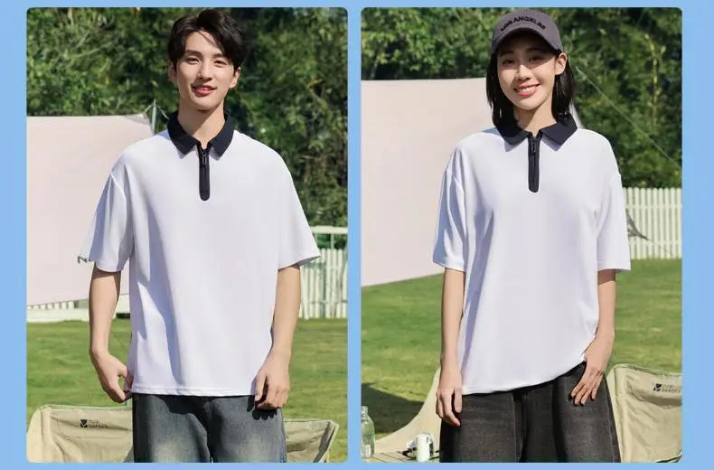 Short sleeves Color Unisex Cotton Polo Shirt With Half-Zip Collar – Casual Fit