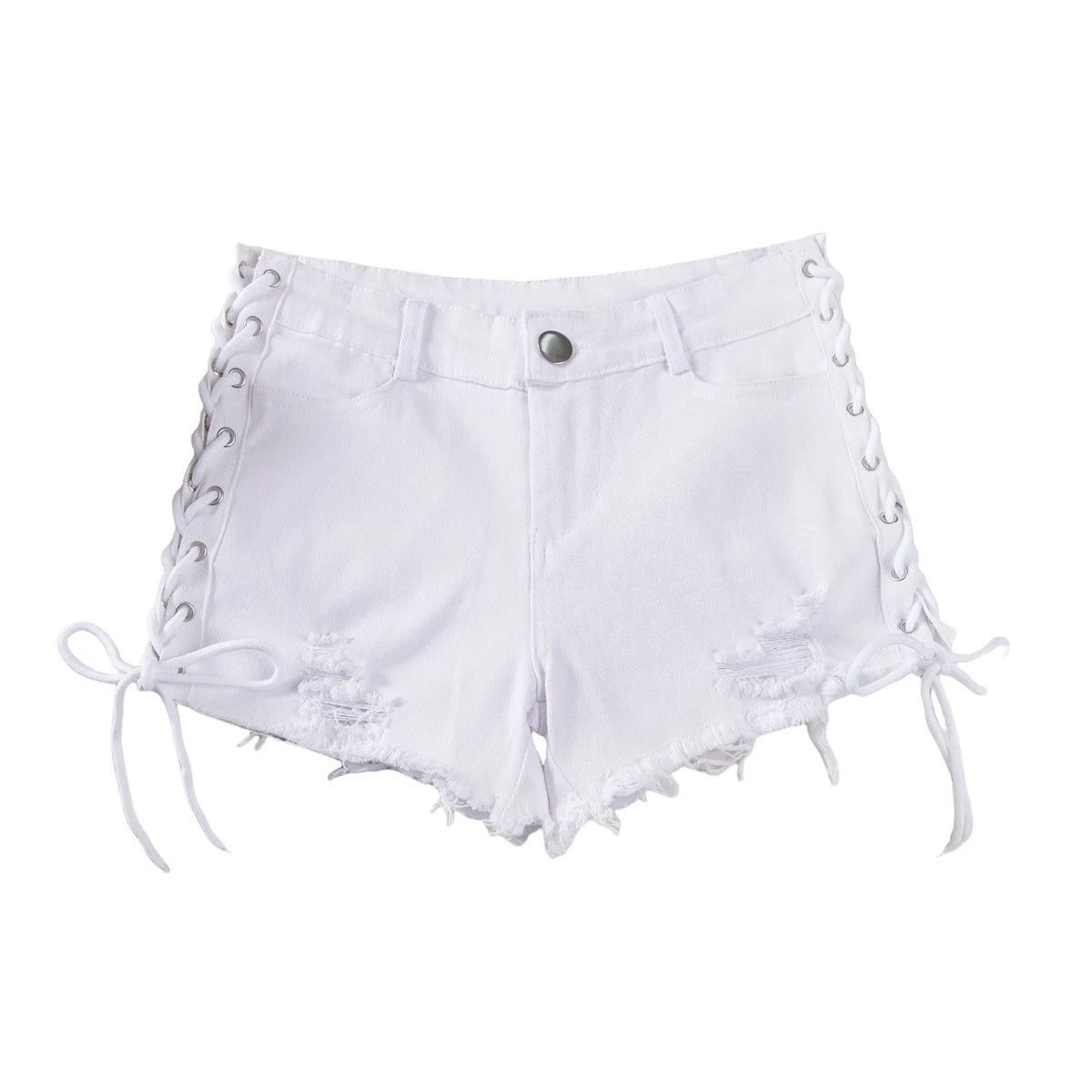 High Waist Lace-Up Denim Shorts For Women
