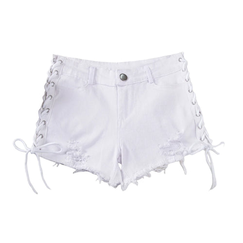 High Waist Lace-Up Denim Shorts For Women