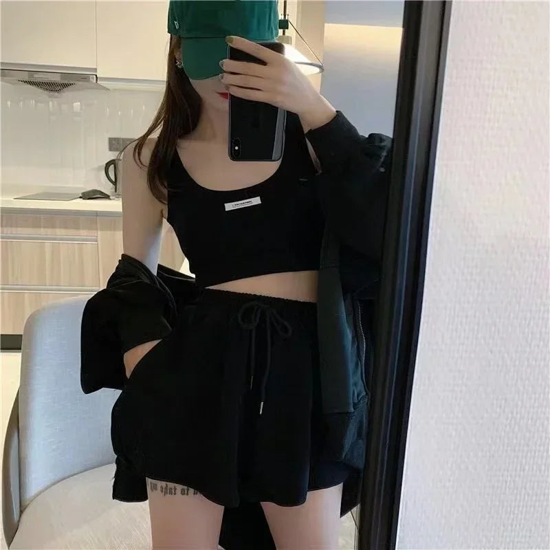 Women’s 3-Piece Casual Hoodie Shorts Set With Vest