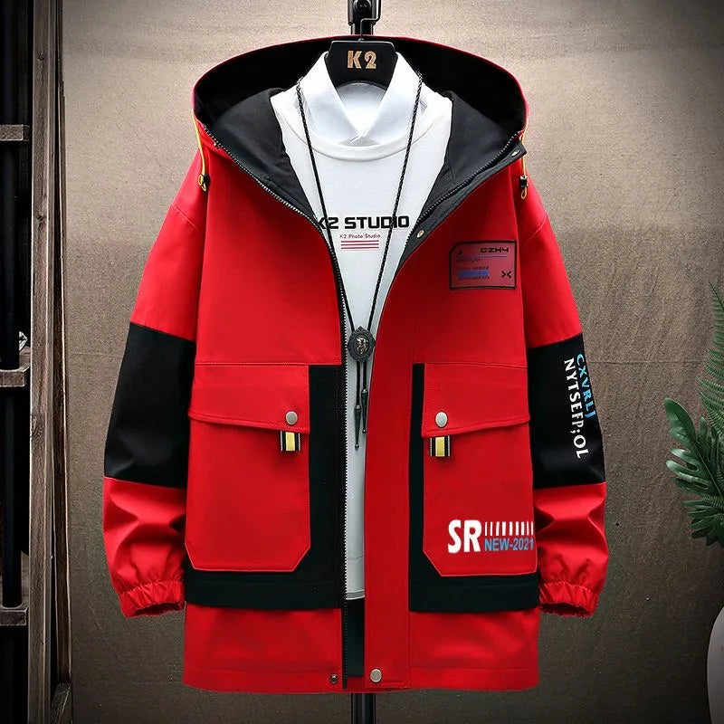 Men's Hooded Windbreaker Jacket – Casual Patchwork Style