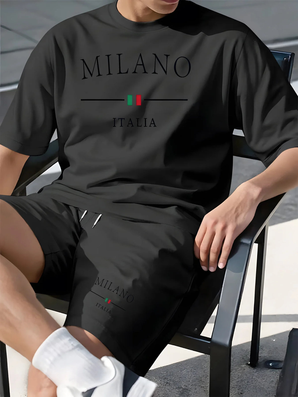 MBTZ1HF260828P7 Color Men's Casual Sports Short Set With Printed T-Shirt