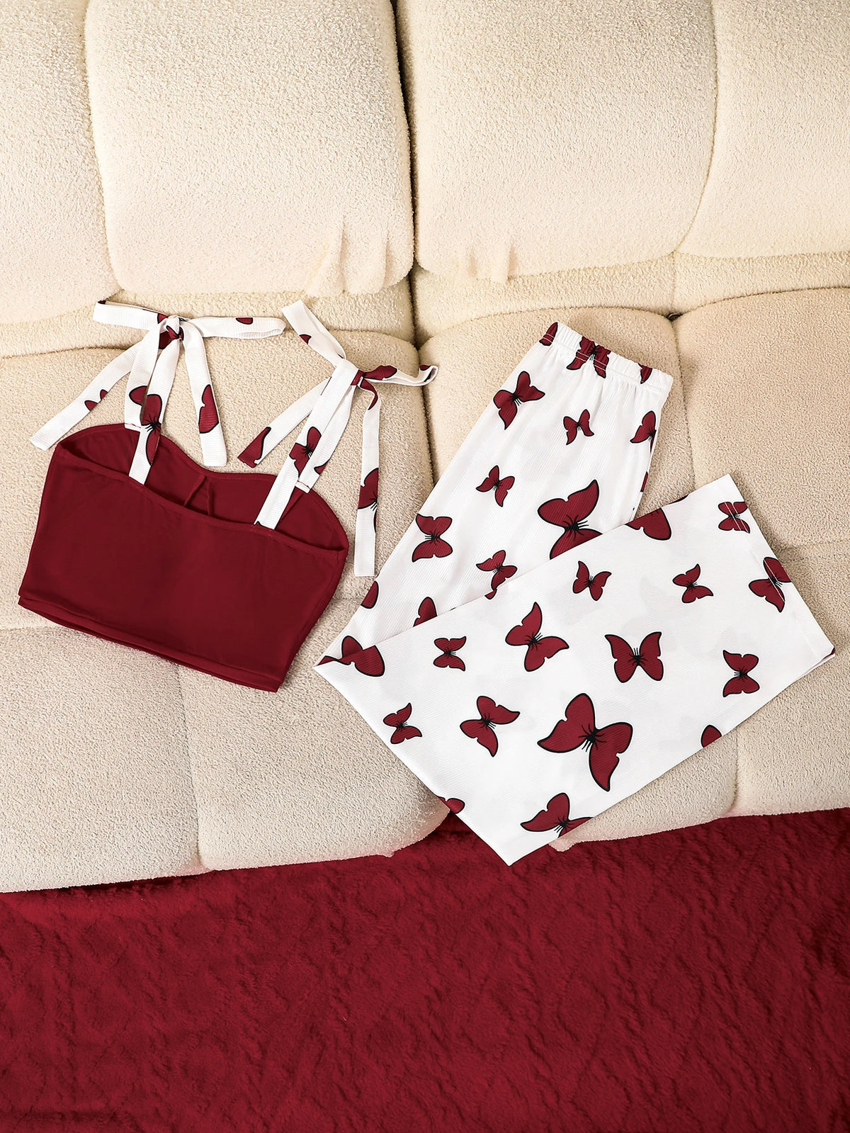 Women’s Butterfly Print Cami Top And Wide Leg Pants Set