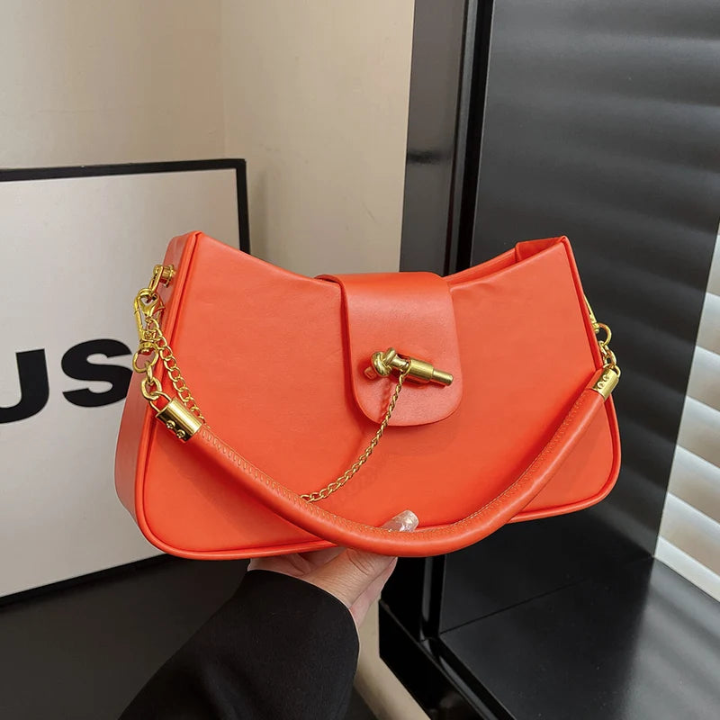 Women’s PU Leather Baguette Shoulder Bag With Chain Detail