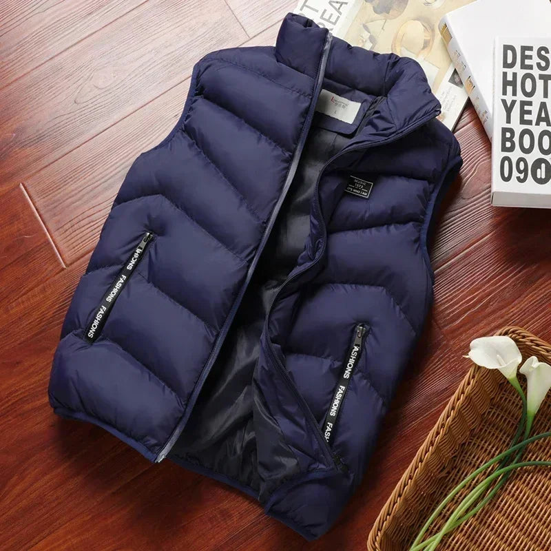 Men's Winter Padded Vest Jacket With Stand Collar