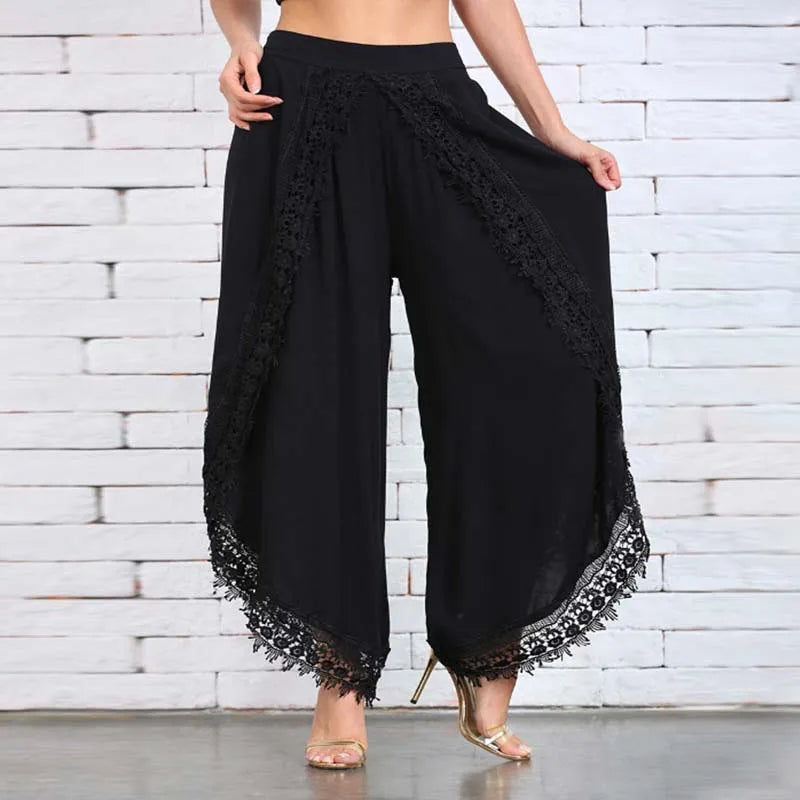 Women’s Lace Wide Leg Pants Loose High Waist Casual