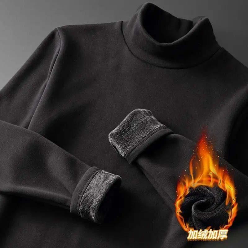 Men's Thick Fleece Turtleneck Knit Top For Winter