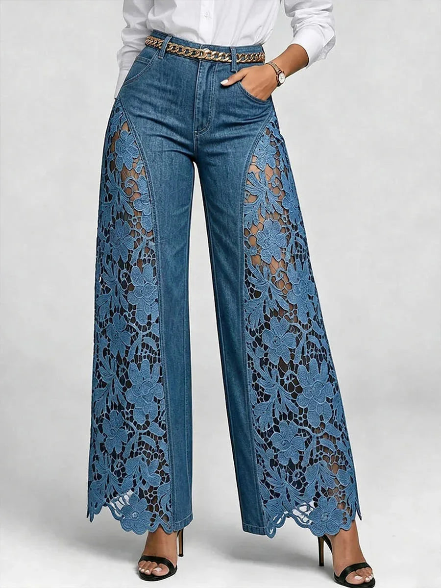 blue Color High Waist Wide Leg Jeans For Women – Ankle Length