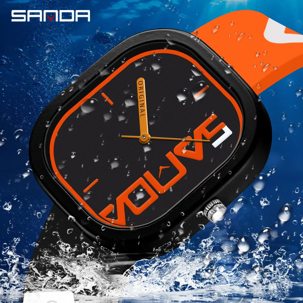 Men’s Square Quartz Watch With Silicone Strap