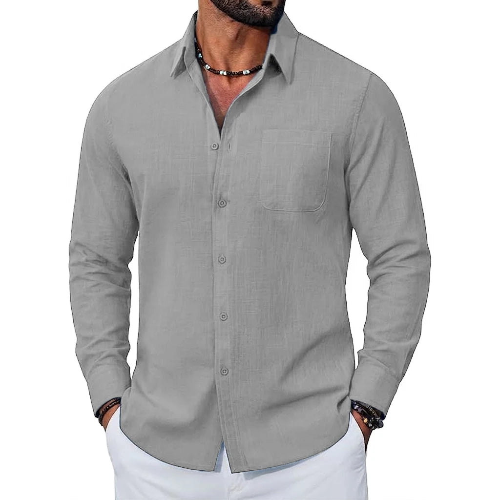 Men's Cotton Long Sleeve Casual Button Shirt