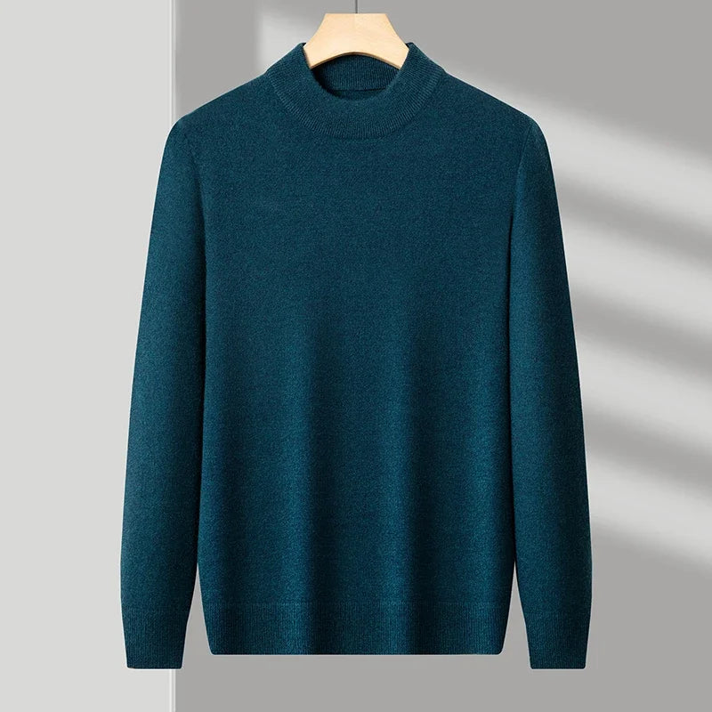 Haqin Color Men's Mock Neck Knit Sweater Pullover for Autumn Winter