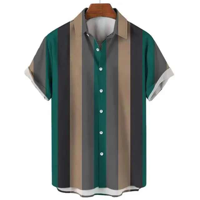 7 Color Striped Hawaiian Aloha Shirt Casual Short Sleeve