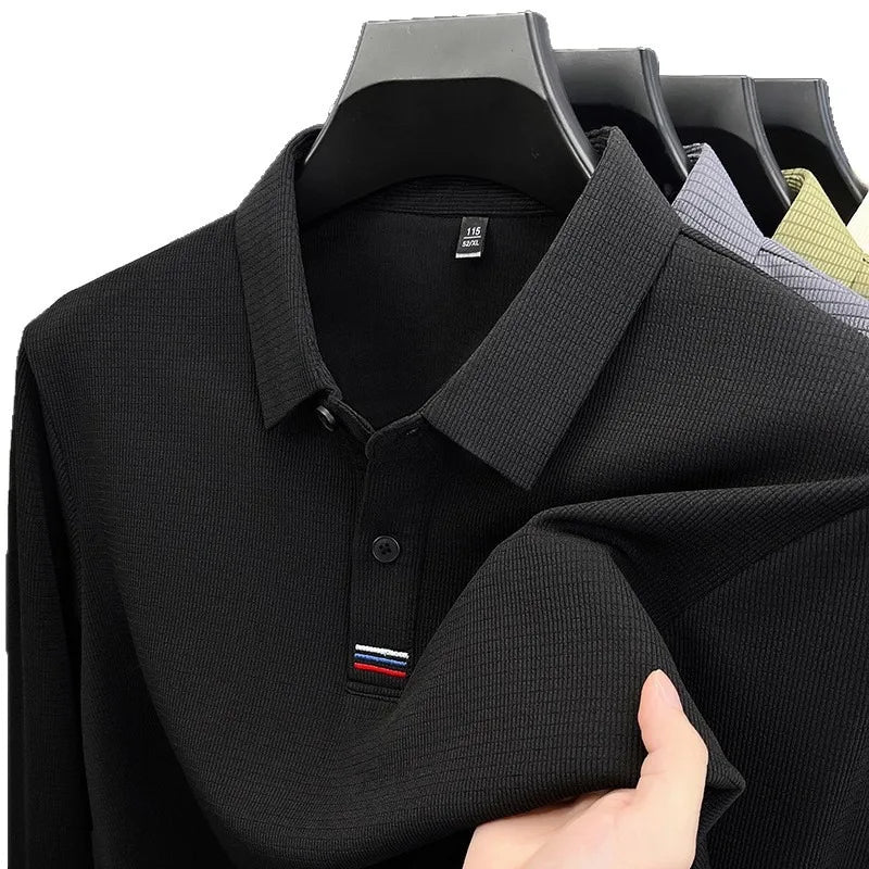 1109 No fleece Black Color Men's Long Sleeve Polo Shirt – Fleece Lined, Non-Iron