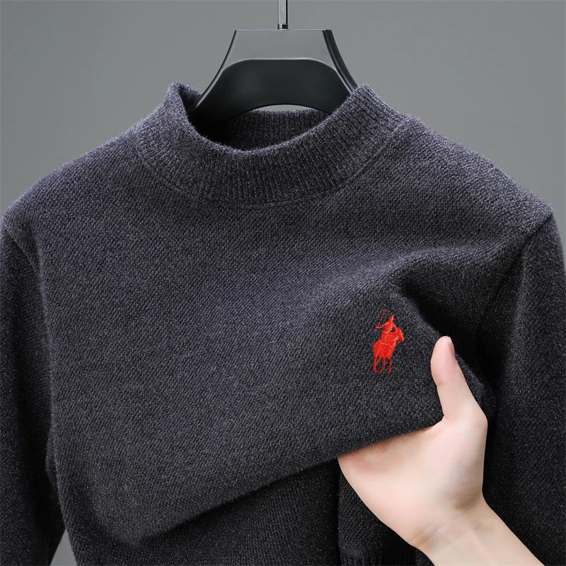 Dark Grey Color Men’s Embroidered Knit Sweater – Thick Winter Pullover