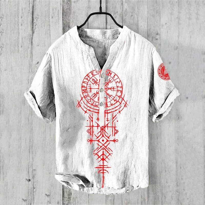 ARU220 Color Men’s Linen Casual V-Neck Short Sleeve Beach Shirt