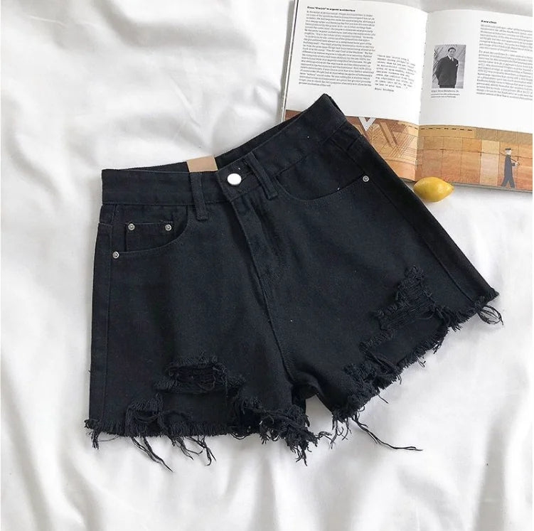 black Color Women’s High Waist Denim Shorts – Casual Loose Fit